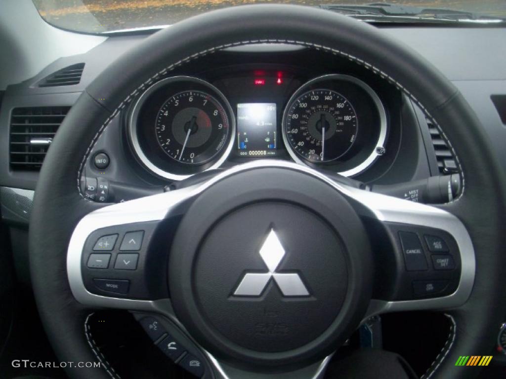 2011 Mitsubishi Lancer Evolution GSR Black Steering Wheel Photo #39304393
