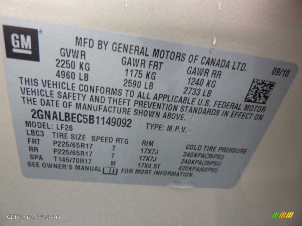 2011 Chevrolet Equinox LS Info Tag Photo #39307425