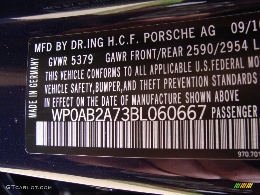 2011 Porsche Panamera 4S Info Tag Photo #39307697