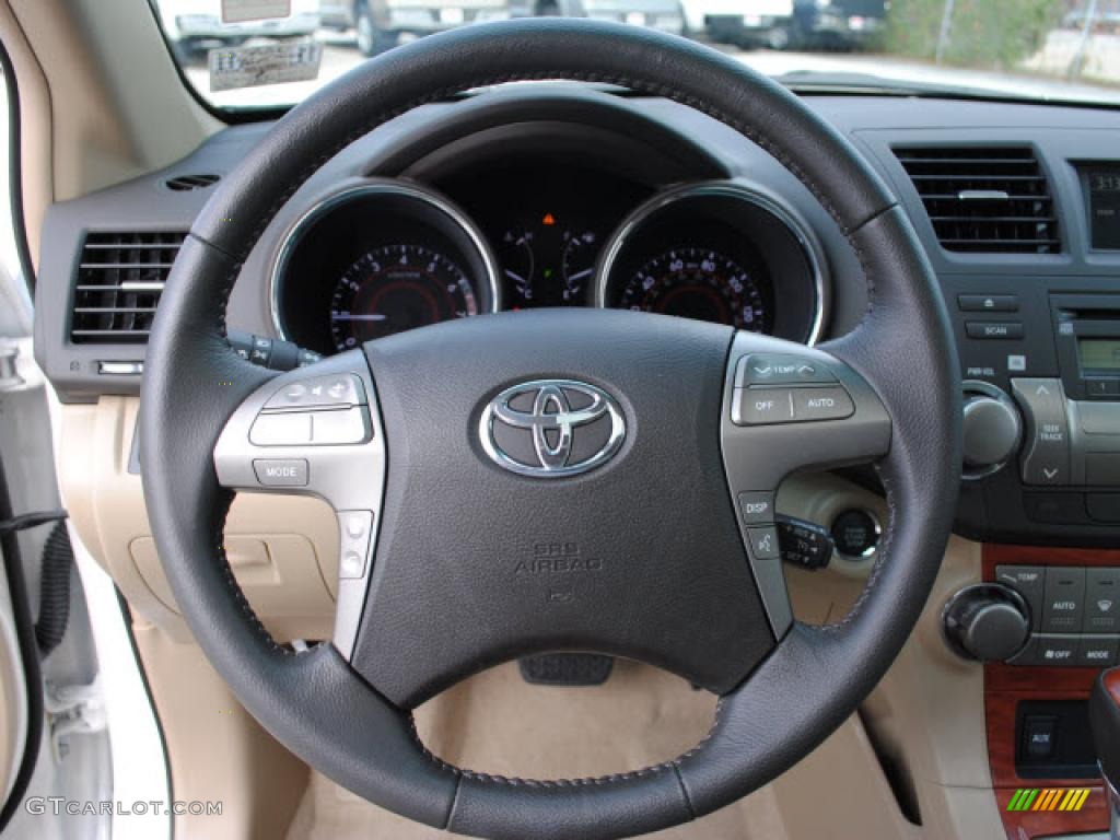 2010 Toyota Highlander Limited Sand Beige Steering Wheel Photo #39310269