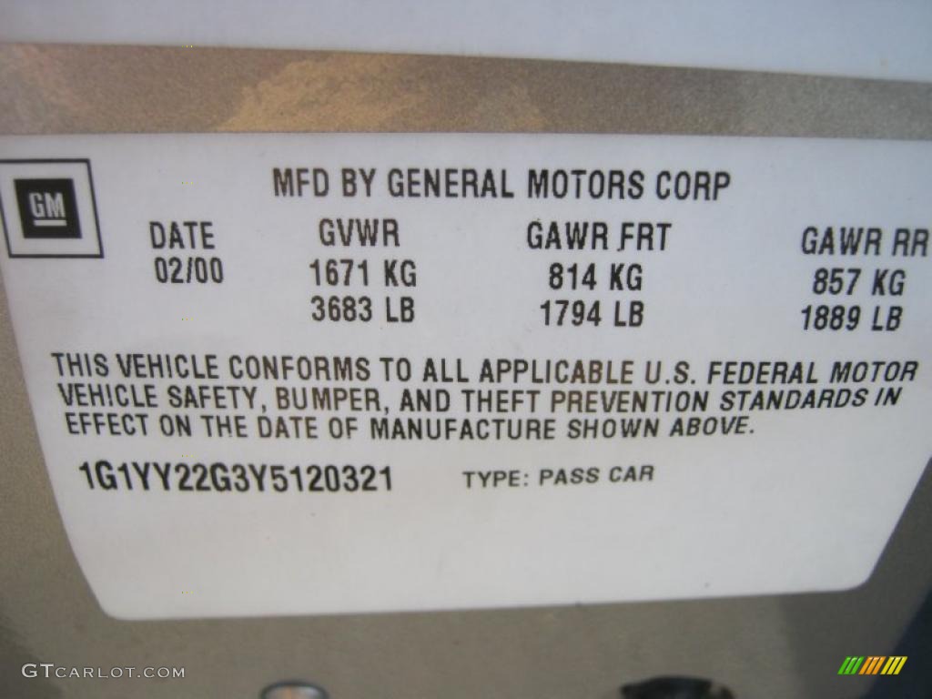 2000 Chevrolet Corvette Coupe Info Tag Photo #39311377