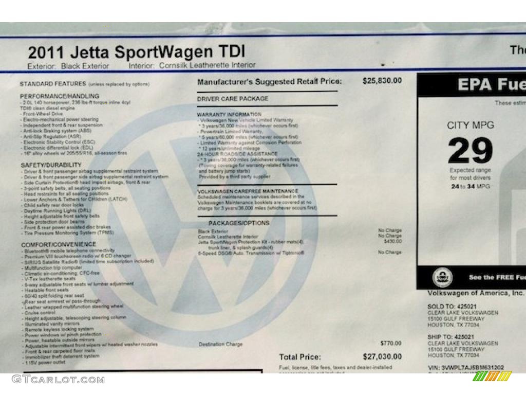 2011 Volkswagen Jetta TDI SportWagen Window Sticker Photo #39323257