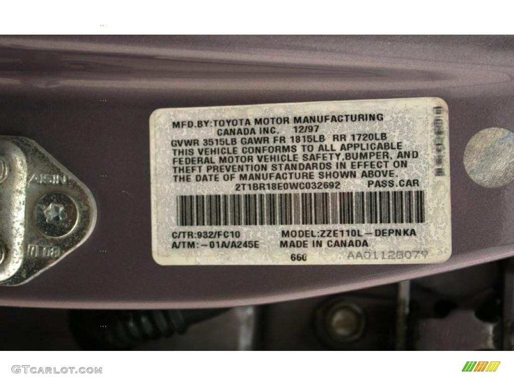 1998 Corolla Color Code 932 for Misty Plum Pearl Metallic Photo #39328428