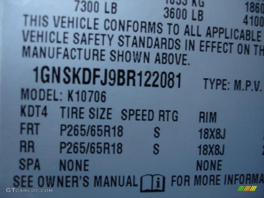 2011 Chevrolet Tahoe Hybrid 4x4 Info Tag Photo #39332736