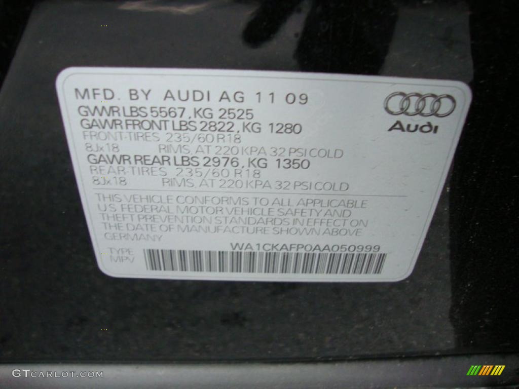 2010 Audi Q5 3.2 quattro Info Tag Photos