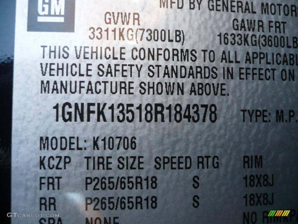 2008 Chevrolet Tahoe Hybrid 4x4 Info Tag Photo #39340056