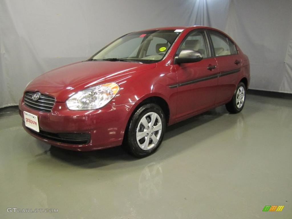 2009 Accent GLS 4 Door - Wine Red / Beige photo #1