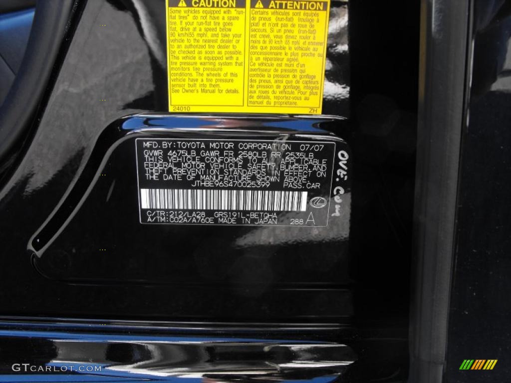 2007 GS Color Code 212 for Obsidian Black Photo #39352200