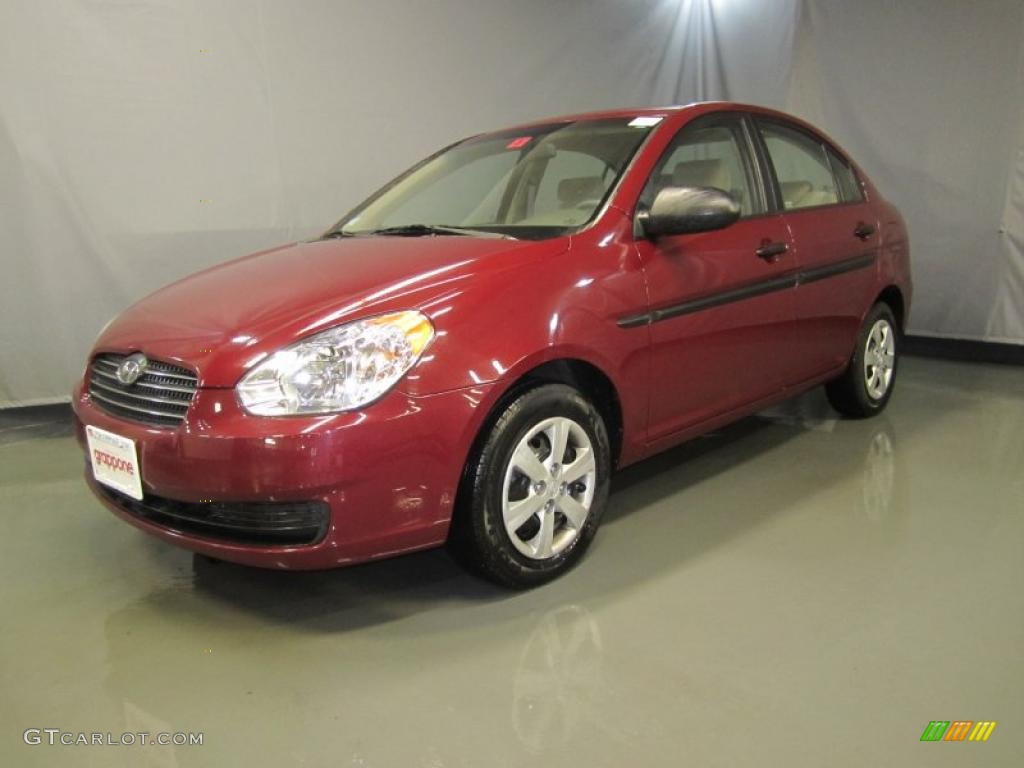 2009 Accent GLS 4 Door - Wine Red / Beige photo #1