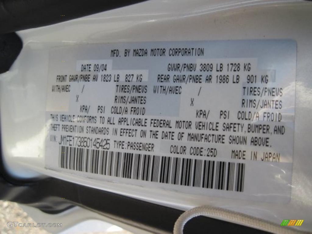 2005 Mazda RX-8 Standard RX-8 Model Info Tag Photo #39355364