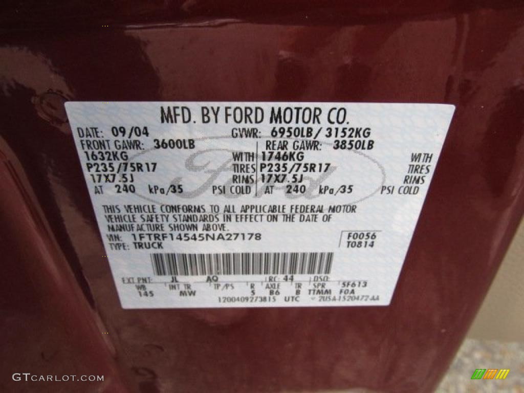 2005 F150 Color Code JL for Dark Toreador Red Metallic Photo #39365384