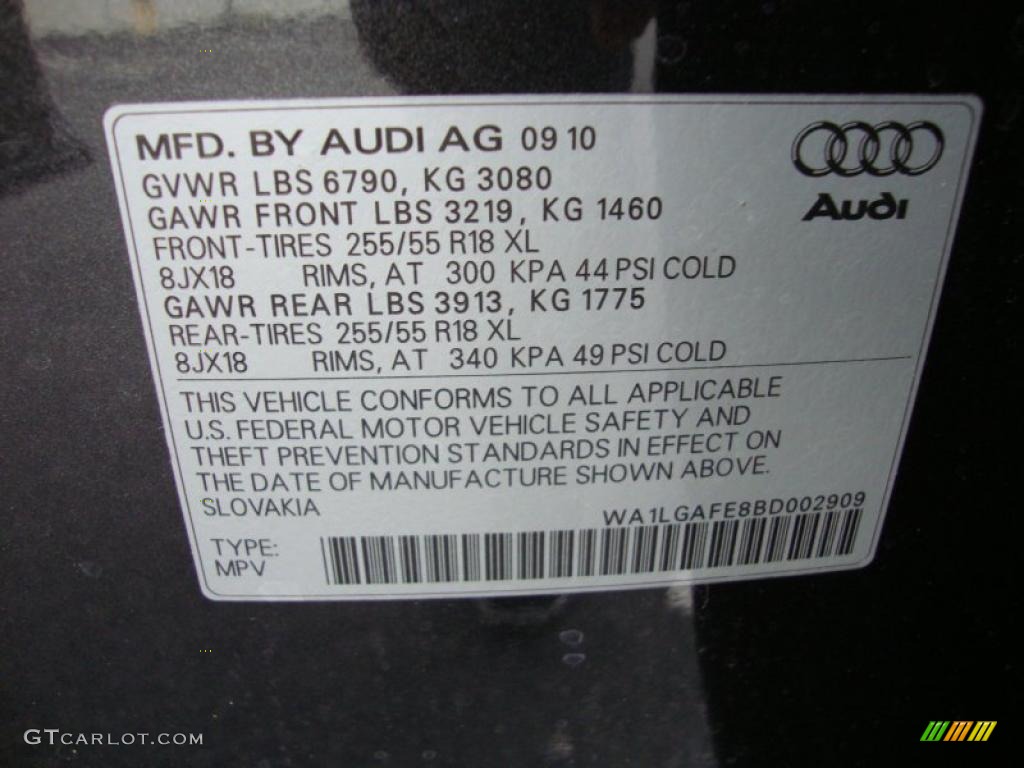 2011 Audi Q7 3.0 TFSI quattro Info Tag Photo #39373346