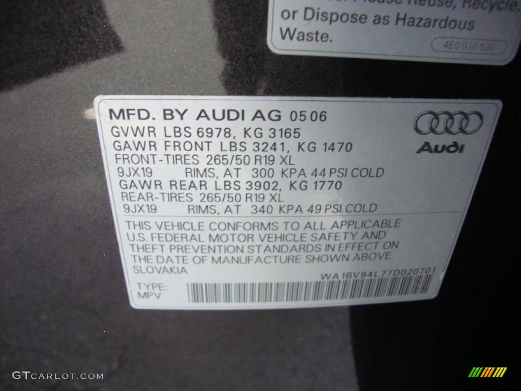 2007 Audi Q7 4.2 Premium quattro Info Tag Photo #39374070