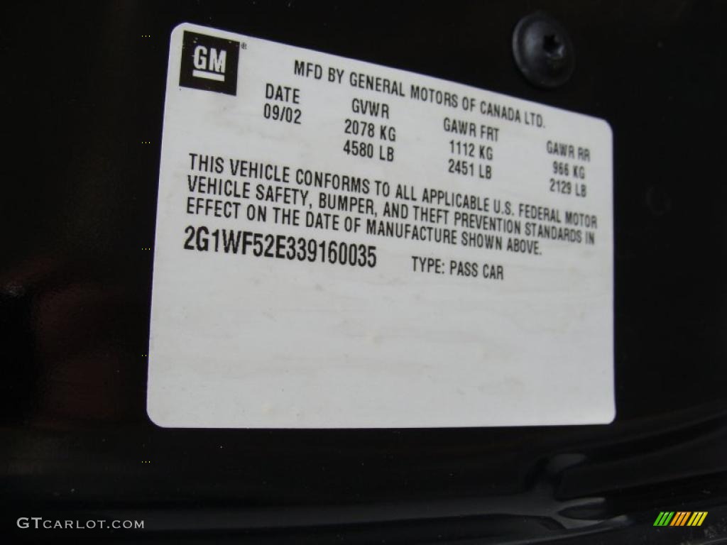 2003 Chevrolet Impala Standard Impala Model Info Tag Photos