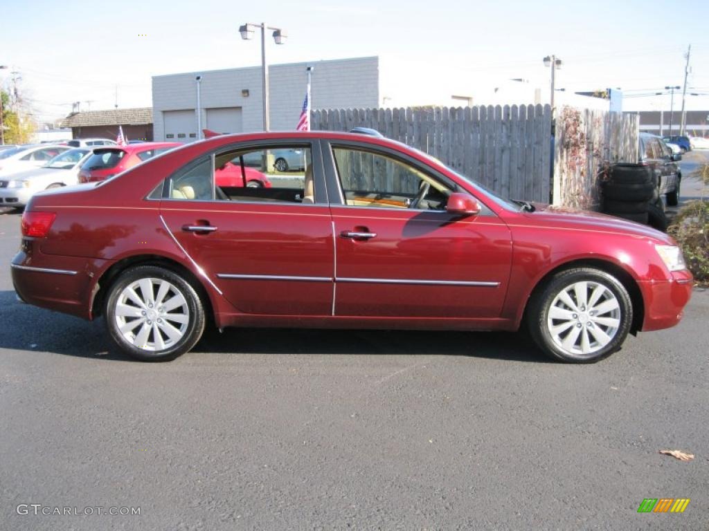 2009 Sonata Limited V6 - Dark Cherry Red / Camel photo #14