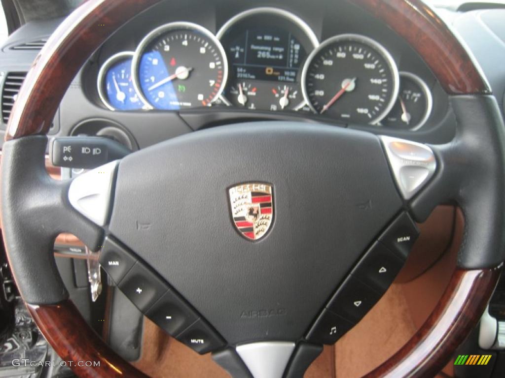 2008 Porsche Cayenne Turbo Chestnut/Black Natural Leather Steering Wheel Photo #39382981