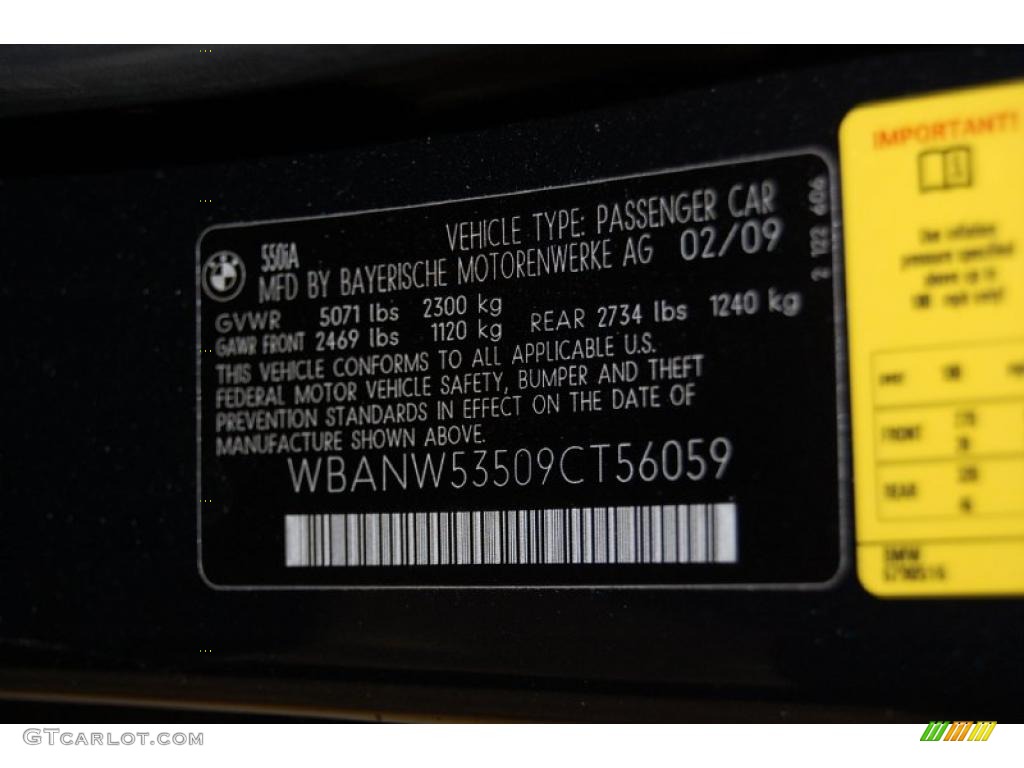 2009 BMW 5 Series 550i Sedan Info Tag Photos