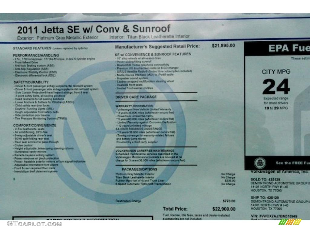 2011 Volkswagen Jetta SE Sedan Window Sticker Photo #39386677