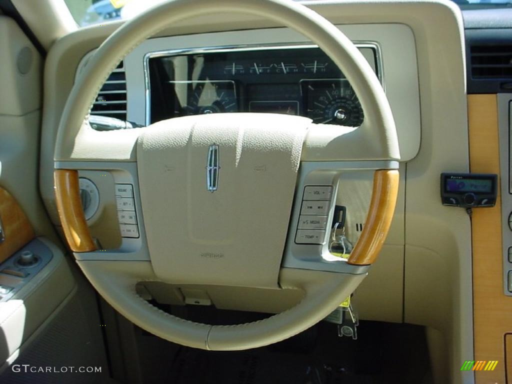 2008 Lincoln Navigator L Elite Camel/Sand Piping Steering Wheel Photo #39390577
