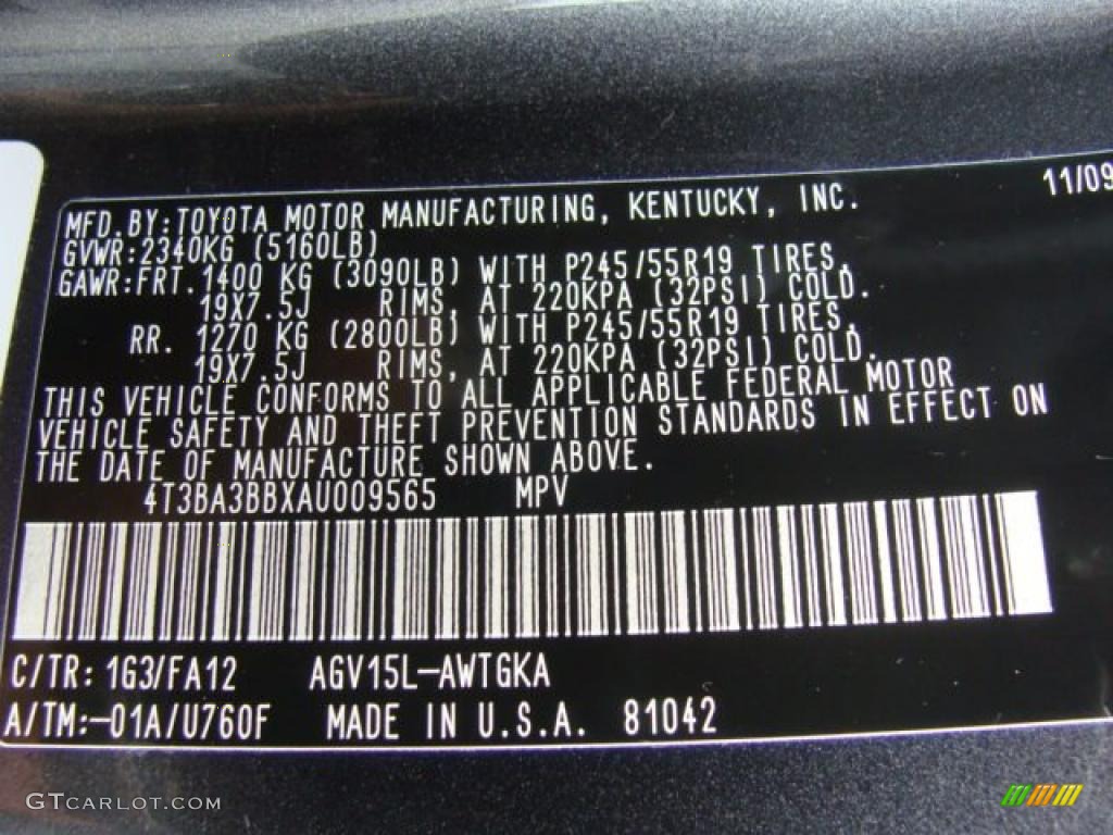 2010 Venza Color Code 1G3 for Magnetic Gray Metallic Photo #39390649