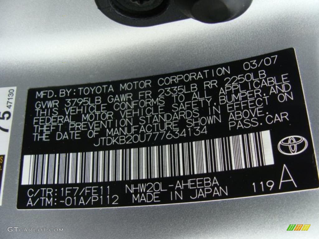 2007 Prius Color Code 1F7 for Classic Silver Metallic Photo #39391605