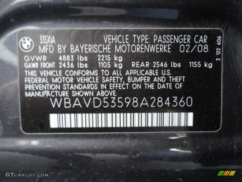 2008 BMW 3 Series 335xi Sedan Info Tag Photo #39391941