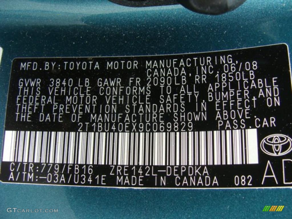2009 Corolla Color Code 779 for Capri Sea Green Metallic Photo #39392593
