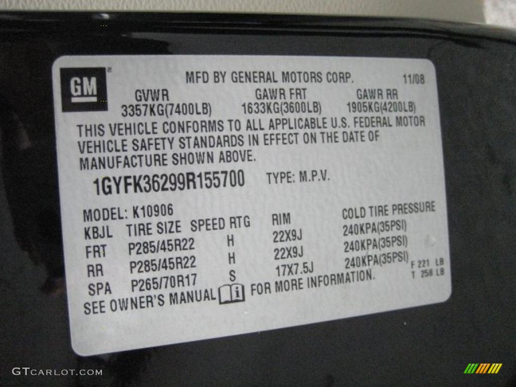 2009 Cadillac Escalade ESV Platinum AWD Info Tag Photo #39395185