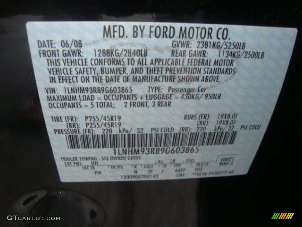 2009 MKS Color Code UH for Tuxedo Black Metallic Photo #39397569
