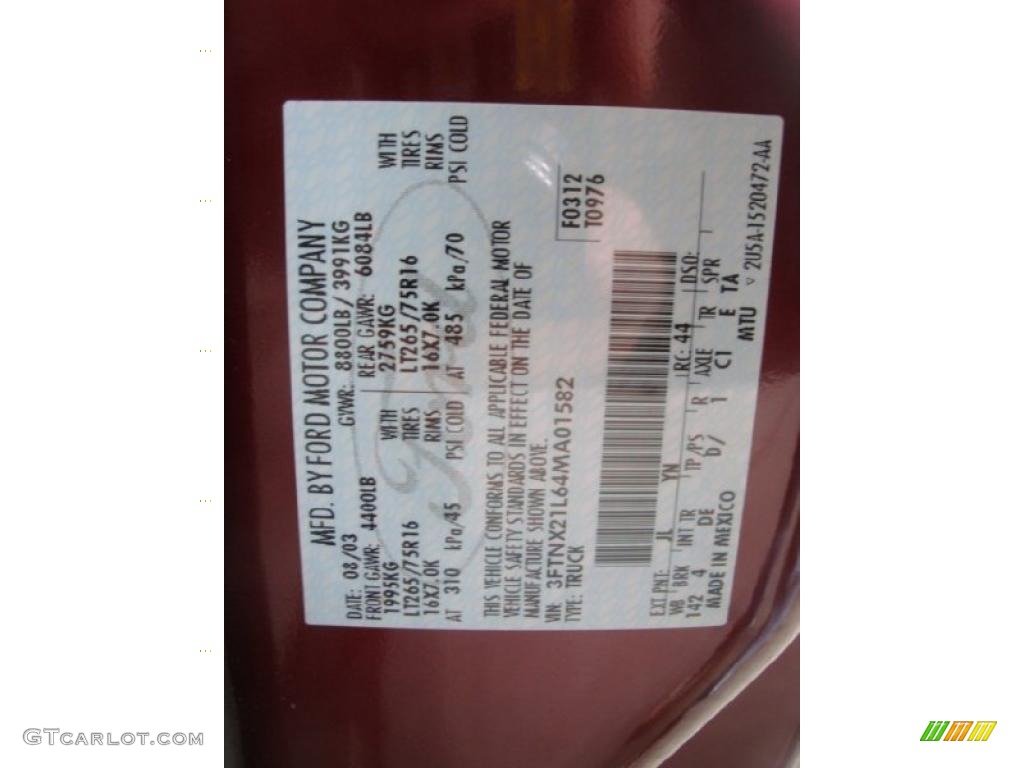 2004 F250 Super Duty Color Code JL for Dark Toreador Red Metallic Photo #39398621