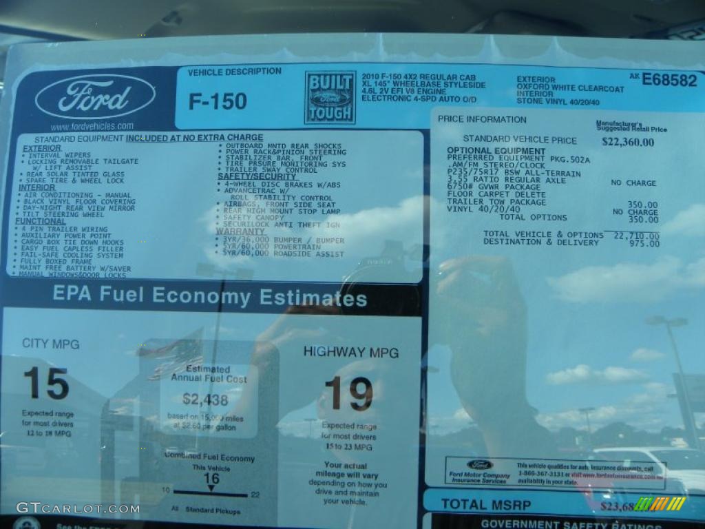 2010 Ford F150 XL Regular Cab Window Sticker Photos