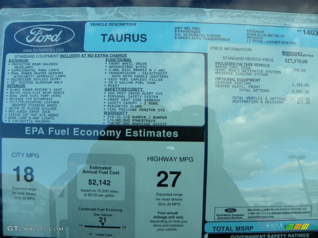 2011 Ford Taurus SEL Window Sticker Photo #39399933
