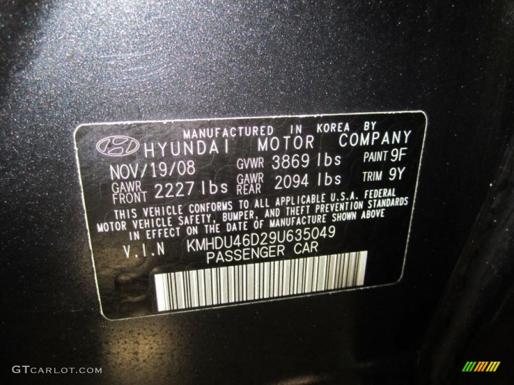2009 Elantra GLS Sedan - Black Pearl / Gray photo #10
