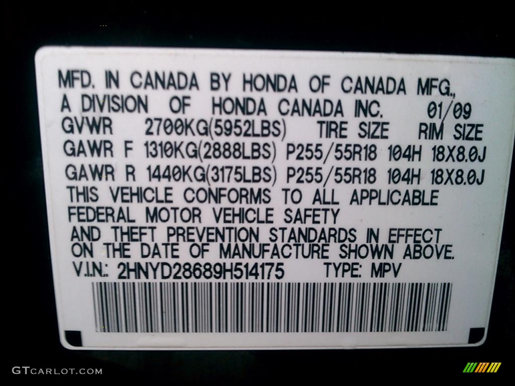 2009 Acura MDX Technology Info Tag Photo #39406633