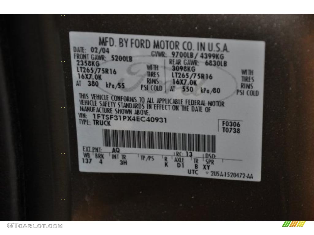 2004 F350 Super Duty Color Code AQ for Arizona Beige Metallic Photo #39409769