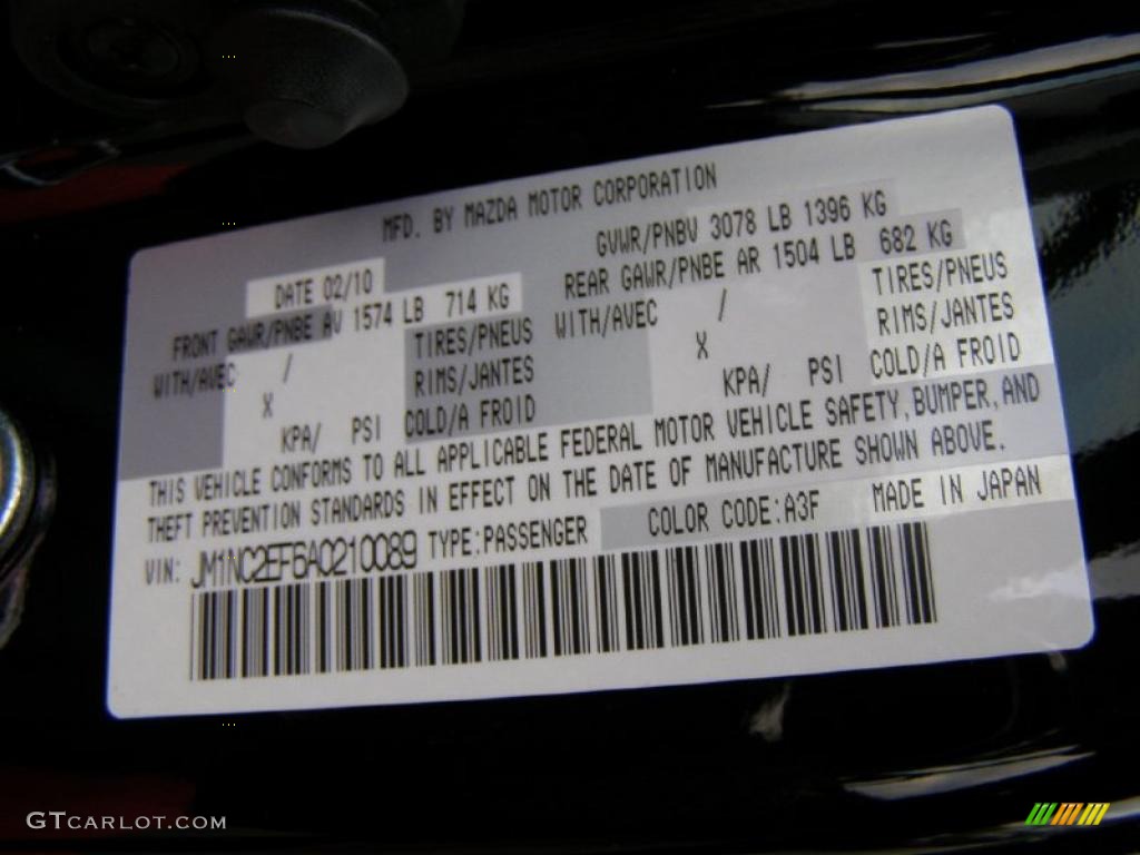 2010 MX-5 Miata Color Code A3F for Brilliant Black Photo #39410069