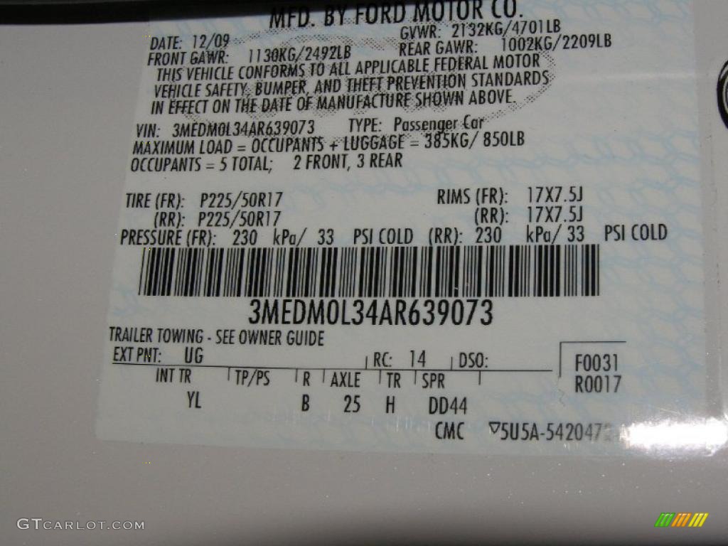 2010 Milan Color Code UG for White Platinum Metallic Tri-Coat Photo #39410393