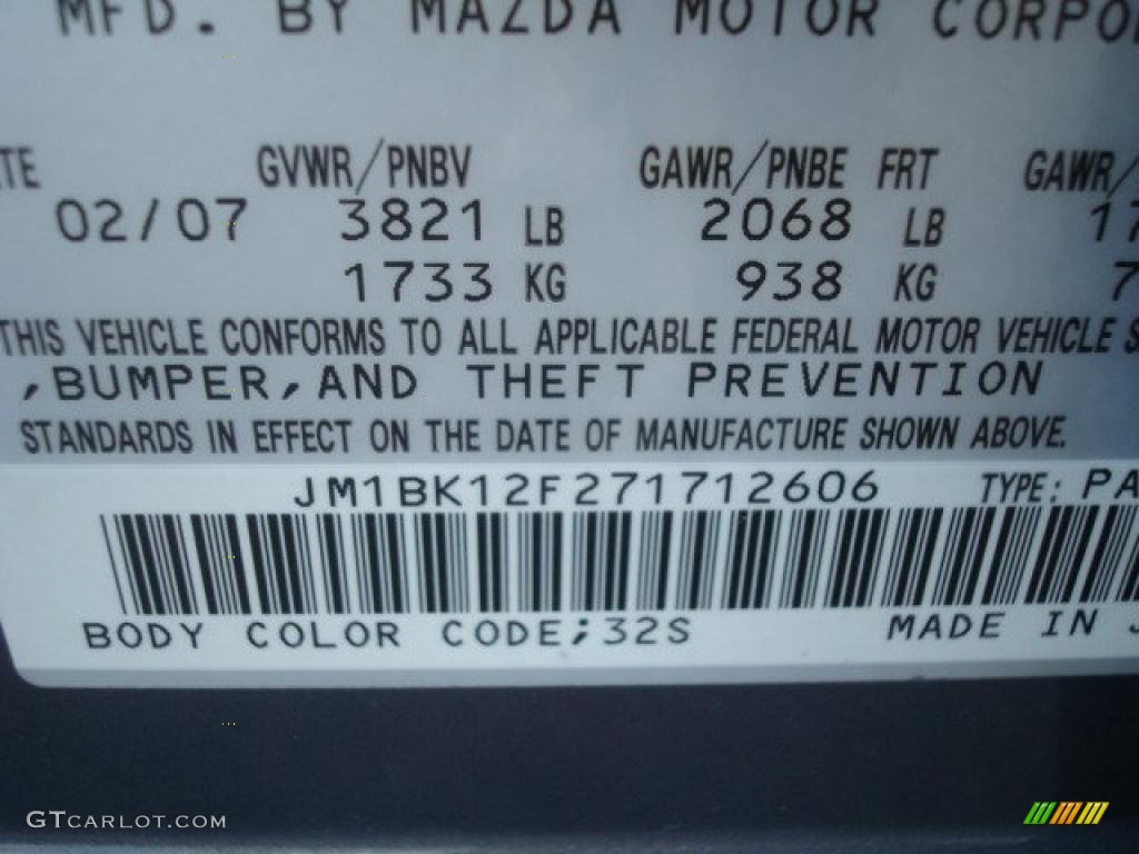 2007 MAZDA3 Color Code 32S for Galaxy Gray Mica Photo #39411245