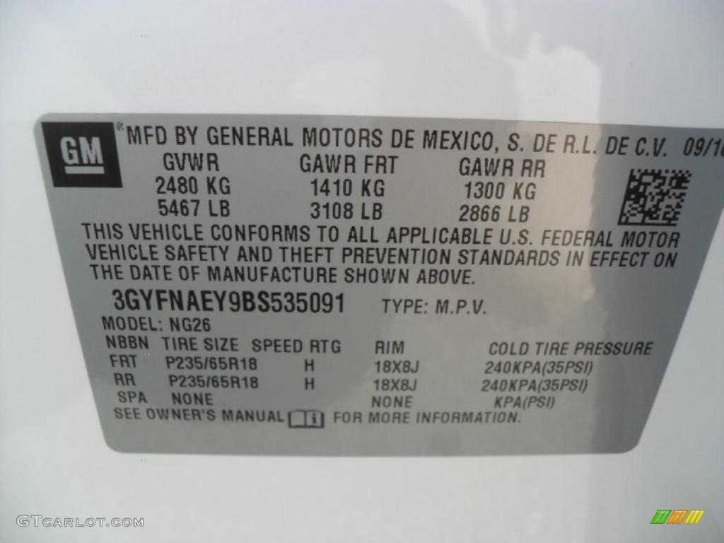 2011 Cadillac SRX FWD Info Tag Photo #39421814