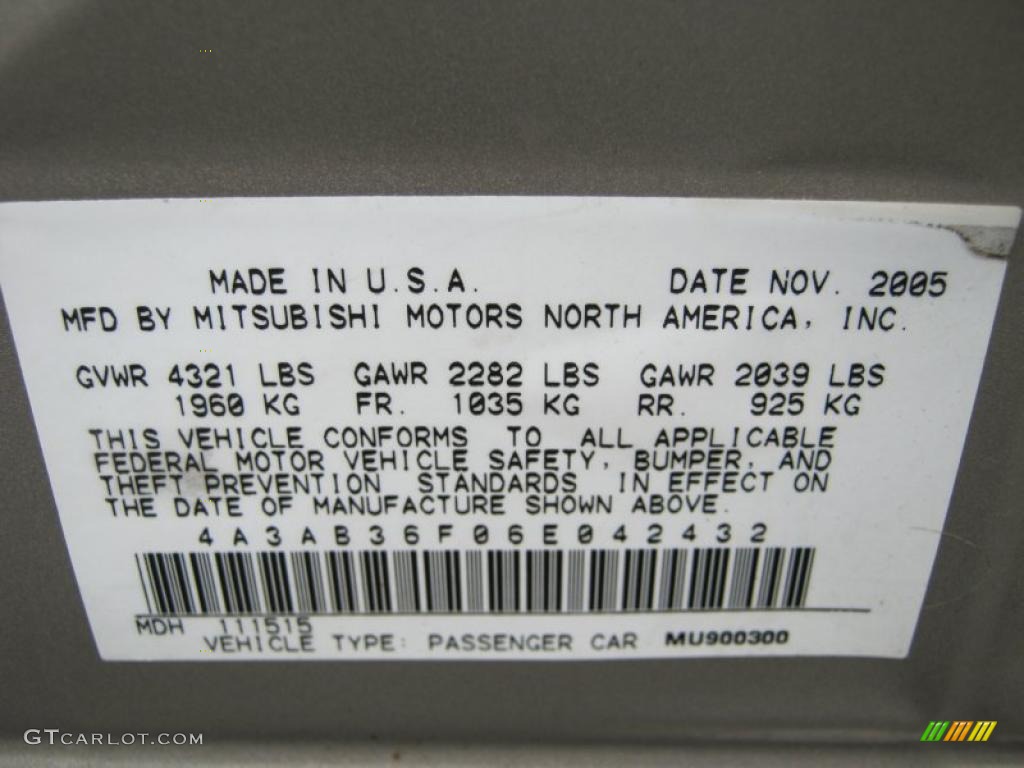 2006 Mitsubishi Galant ES Info Tag Photo #39423054