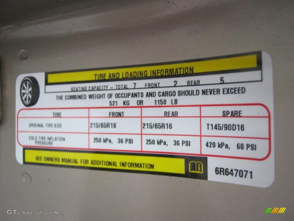 2006 Chrysler Town & Country Touring Info Tag Photos