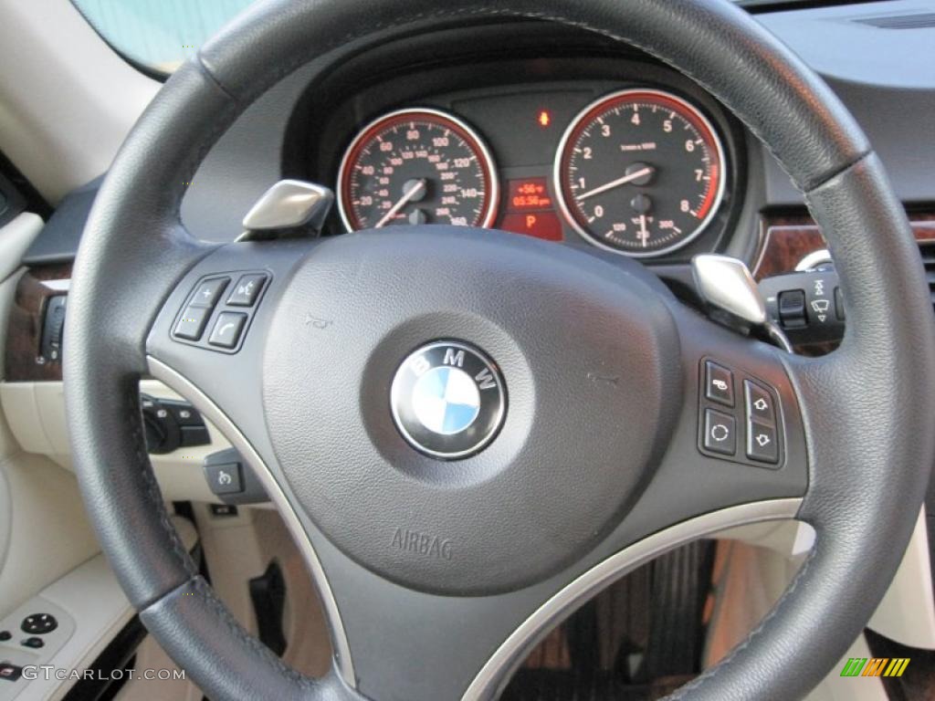 2007 BMW 3 Series 335i Coupe Cream Beige Steering Wheel Photo #39426838
