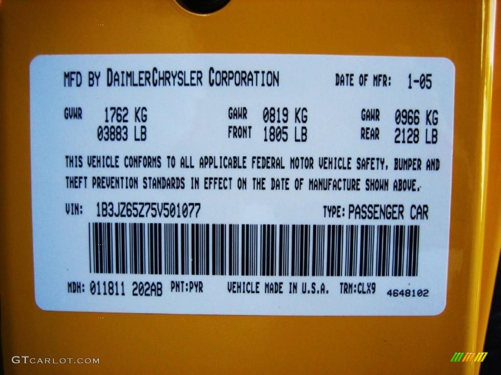 2005 Dodge Viper SRT-10 Info Tag Photo #39443582
