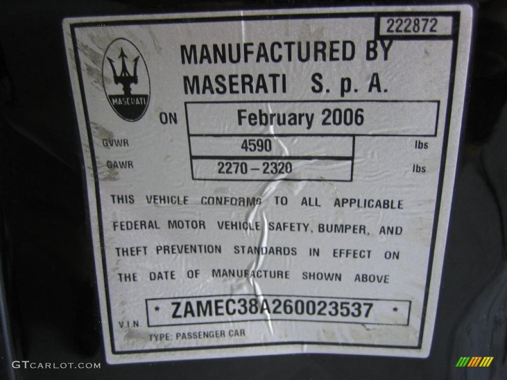 2006 Maserati GranSport Coupe Info Tag Photo #39447458