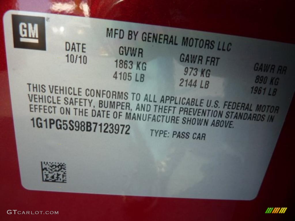 2011 Chevrolet Cruze LT Info Tag Photo #39450122