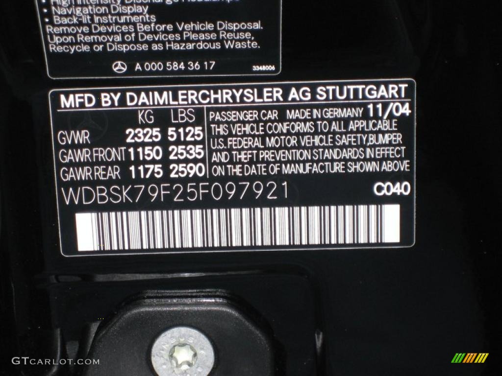 2005 SL Color Code 040 for Black Photo #39452458