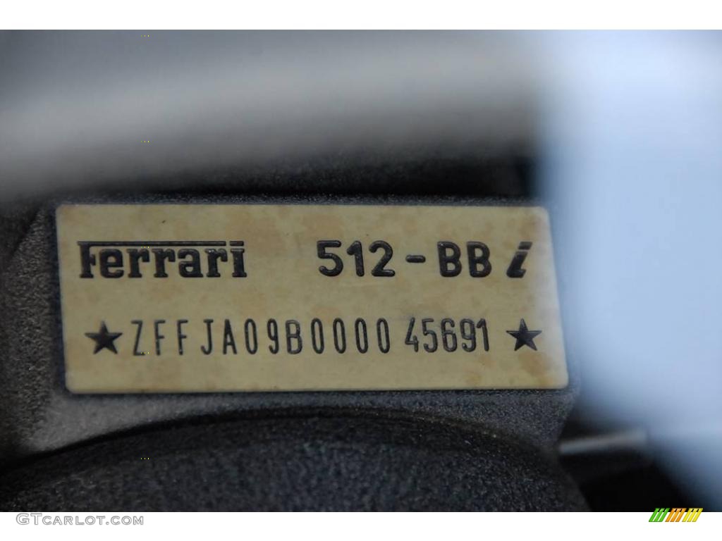 1983 Ferrari BB 512i Standard BB 512i Model Info Tag Photo #39457906