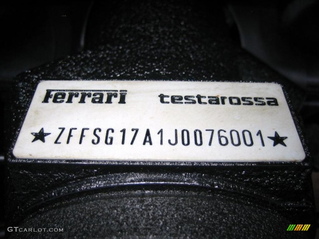 1988 Ferrari Testarossa Standard Testarossa Model Info Tag Photo #39460334