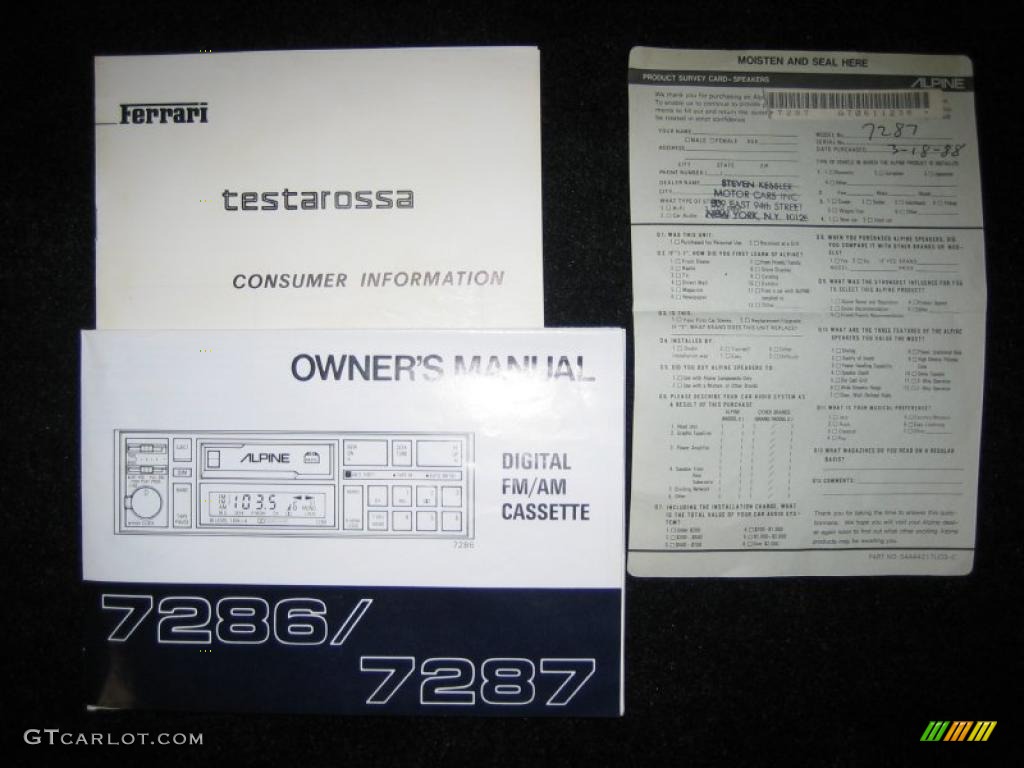 1988 Ferrari Testarossa Standard Testarossa Model Books/Manuals Photo #39460366