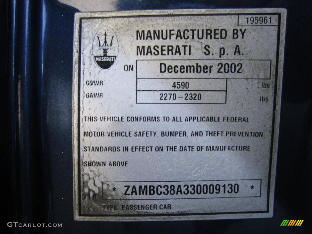 2003 Maserati Coupe Cambiocorsa Info Tag Photo #39464078